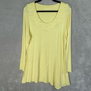 Soft Surroundings Top Womens Large Yellow Beaded Tunic Long Sleeve Stretch